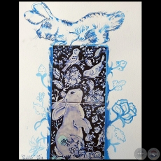 La Coneja - Serie AZUL dibujo sobre papel de Ricardo Migliorisi - Año: 2018